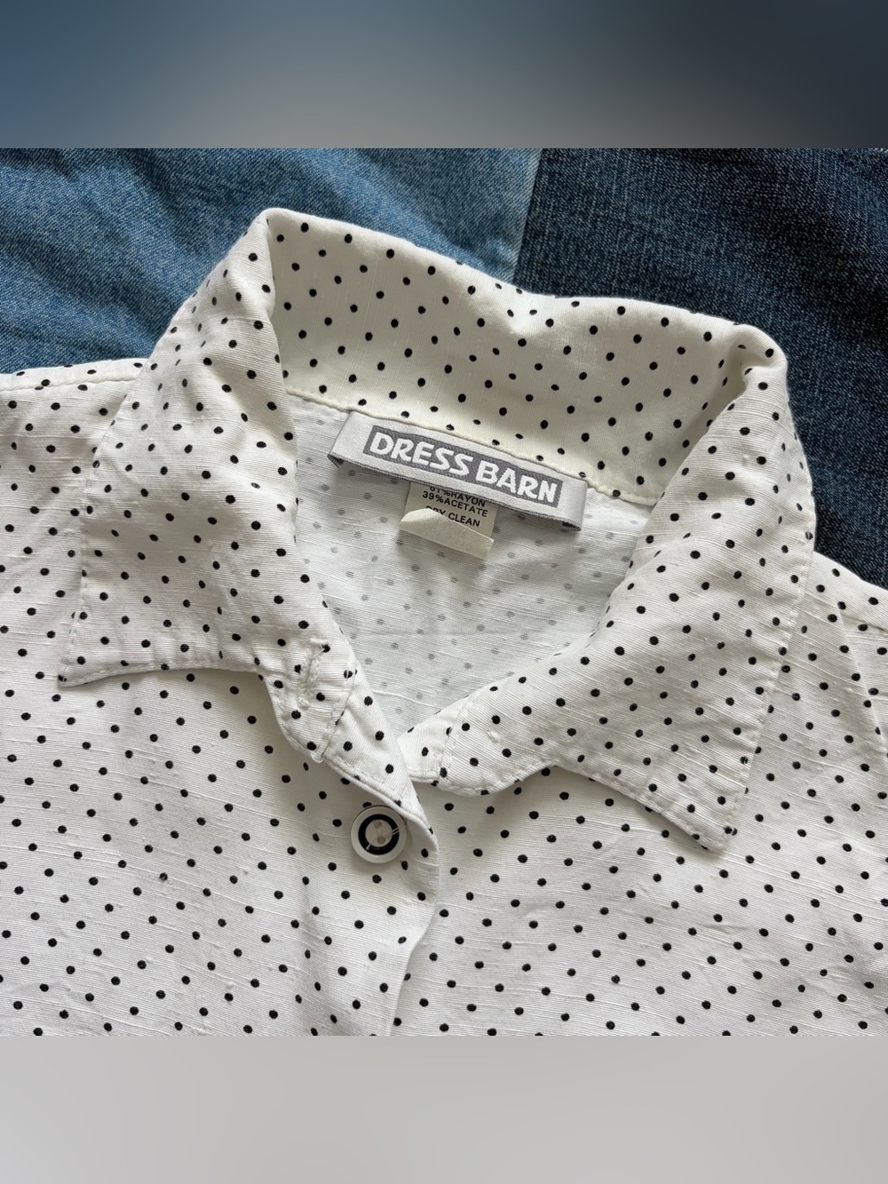 vintage white polka dot fitted sleeveless button up collared blouse dress barn L - Picture 2 of 7